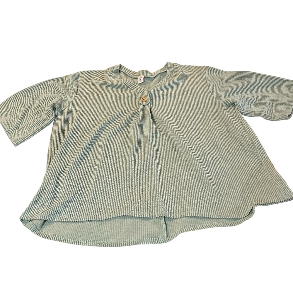 Like Love Chic Light Green Ribbed Blouse